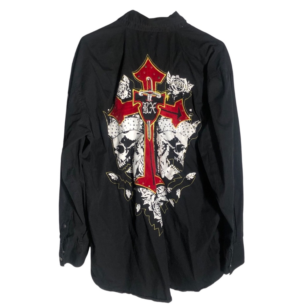 BX Brooklyn Express black king sleeve embroidered button down shirt Sz Large